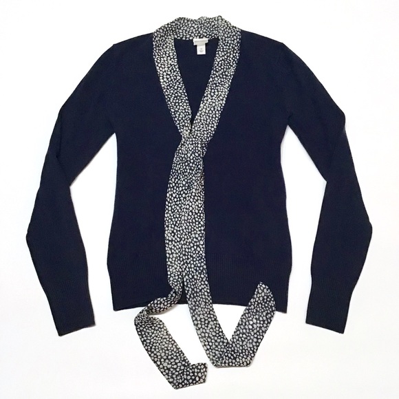 Isaac Mizrahi Silk Neckerchief Navy Cardigan - Picture 4 of 7